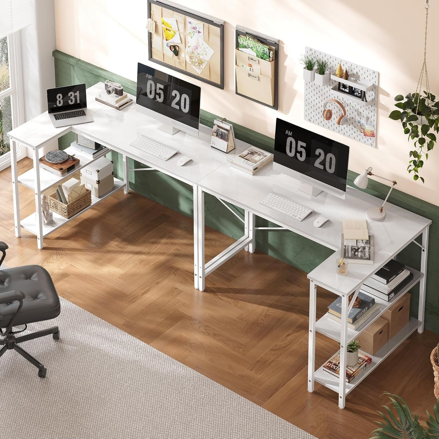 L Shaped Desk, 47 Inches Computer Desk with Reversible Storage Shelves, Gaming Desk, Corner Desk Home Office Desks, Writing Desk Study Desk with Metal Frame, White-4