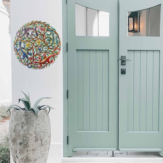 FOUR GECKOS PAINTED METAL WALL ART - CROIX DES BOUQUETS