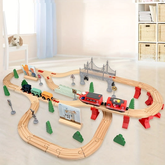 72pcs Wooden Train Set with Electric Train Toy-1