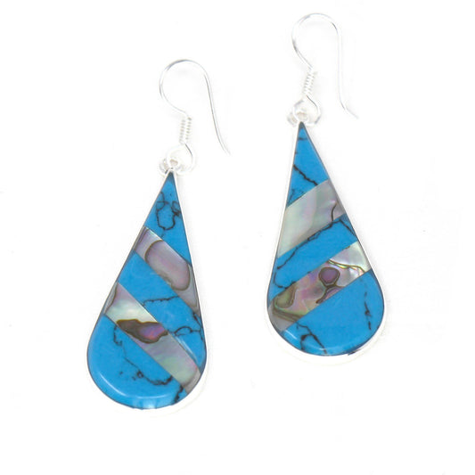 ABALONE & TURQUOISE STRIPED TEARDROP EARRINGS