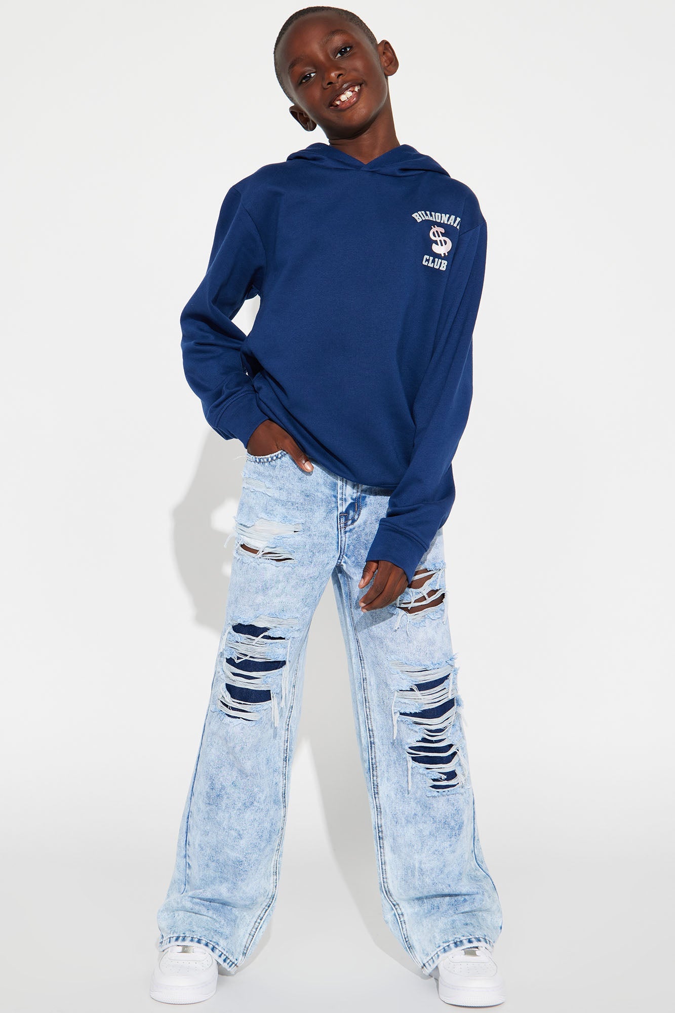 Mini Billionaire Club Moto Fleece Hoodie - Navy