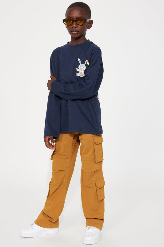 Mini Graffiti Bunny Front/Back Long Sleeve Tee - Navy