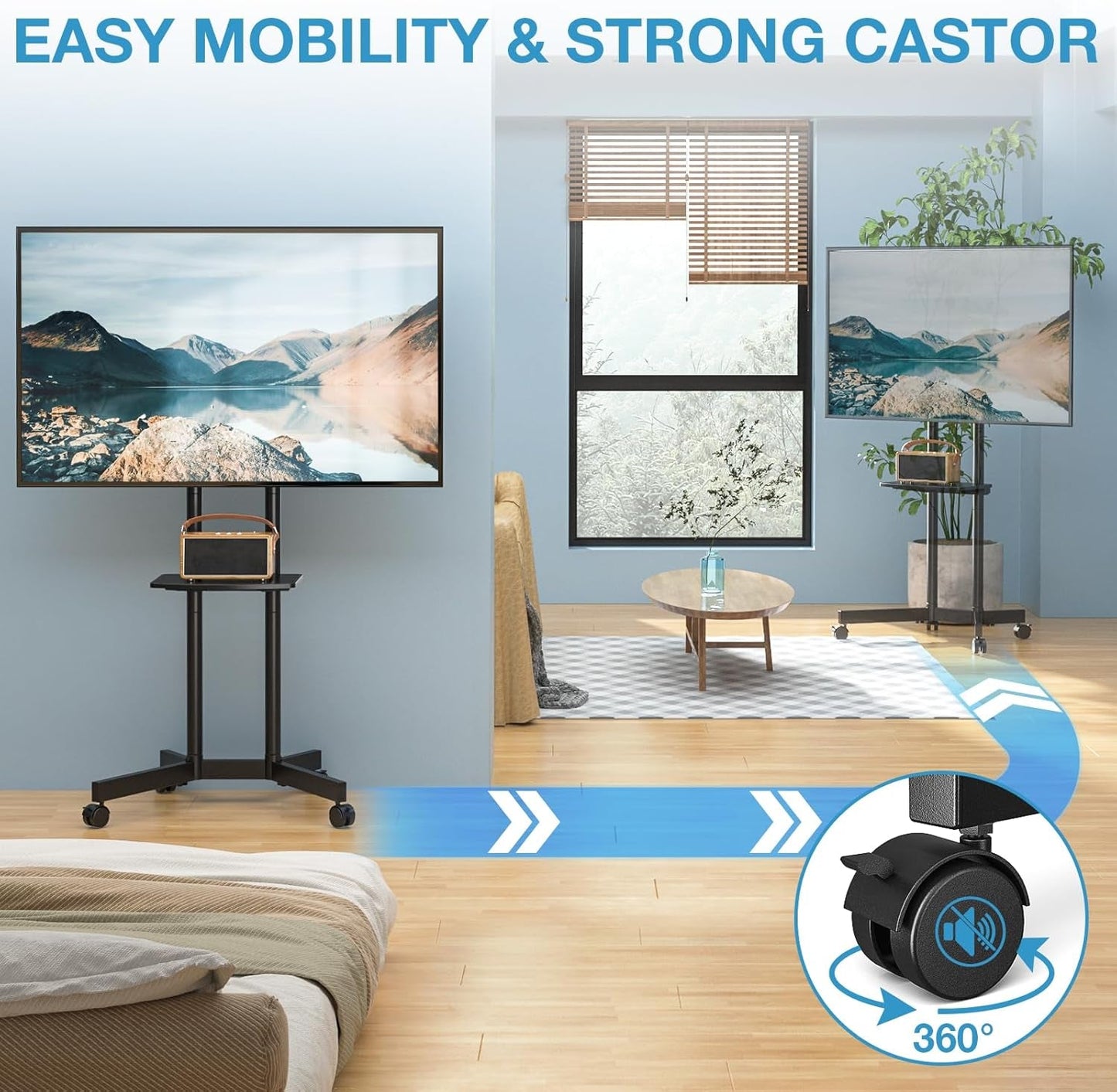 Rolling TV Stand for 32-75 Inch TVs with Shelf-4