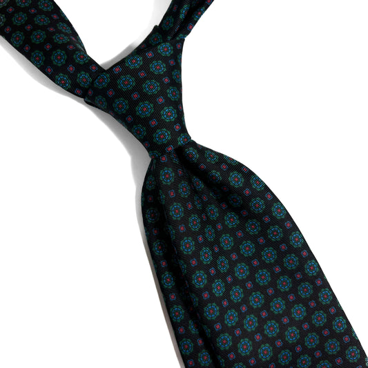 Hand-Printed Dark Brown Geometric Silk Tie-1
