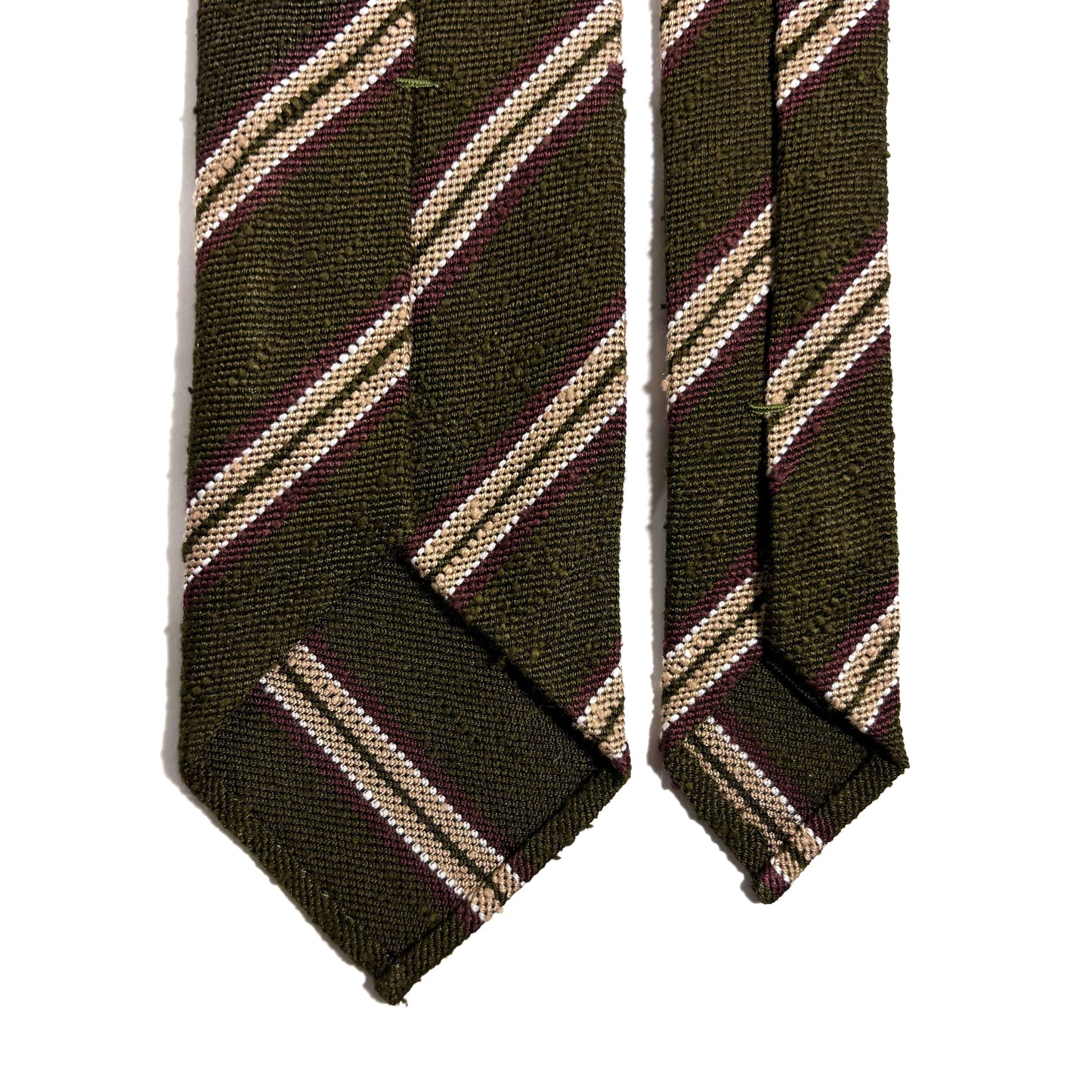 Luxury Olive Green Stripe Untipped Silk Shantung Tie-3