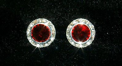 #12536 Siam 13mm Rondel with Rivoli Button Earrings-1