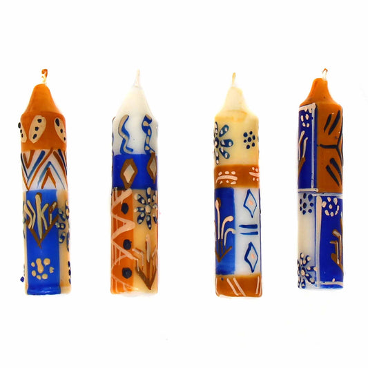 HAND-PAINTED 4" DINNER OR SHABBAT CANDLES, SET OF 4 (DURRA DESIGN)