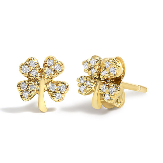 10K Yellow Gold Diamond Accent 4 Leaf Clover Stud Earrings-1