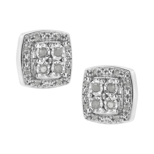 .925 Sterling Silver 1/4 cttw Round Cut Diamond Square Shape Milgrain Stud Earrings (I-J Color, I3 Clarity)-1