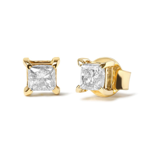 10K Yellow Gold 5/8 Cttw Princess Cut Diamond 4-Prong Solitaire Stud Earrings (J-K Color, I2-I3 Clarity)-1