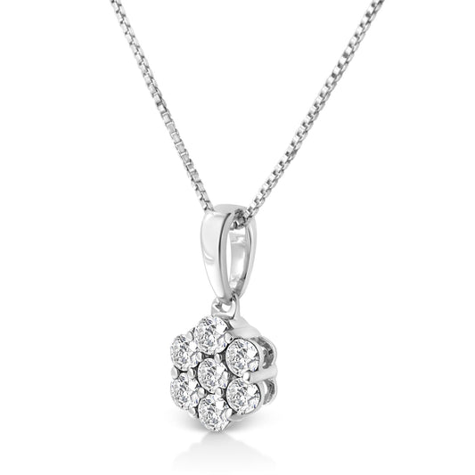 14KT White Gold 1/2 cttw Diamond Floral Cluster Pendant Necklace (HI, SI2-I1)-1