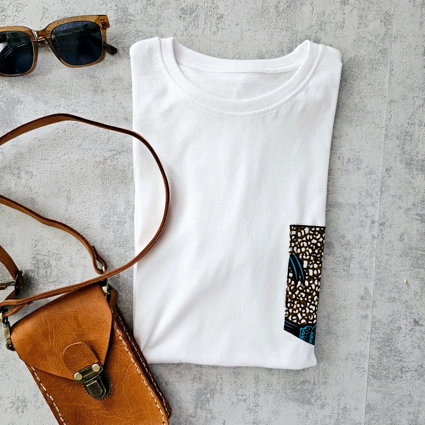 Africa Print Detailed T-Shirt | Ankara Detail and Pocket-3