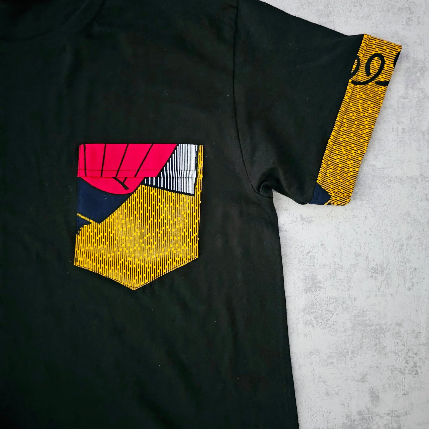 Africa Print Detailed T-Shirt | Bogolan Print Detail and Pocket-3