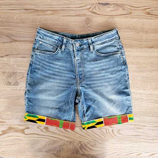 Unisex Denim Shorts with African Print Detail-1