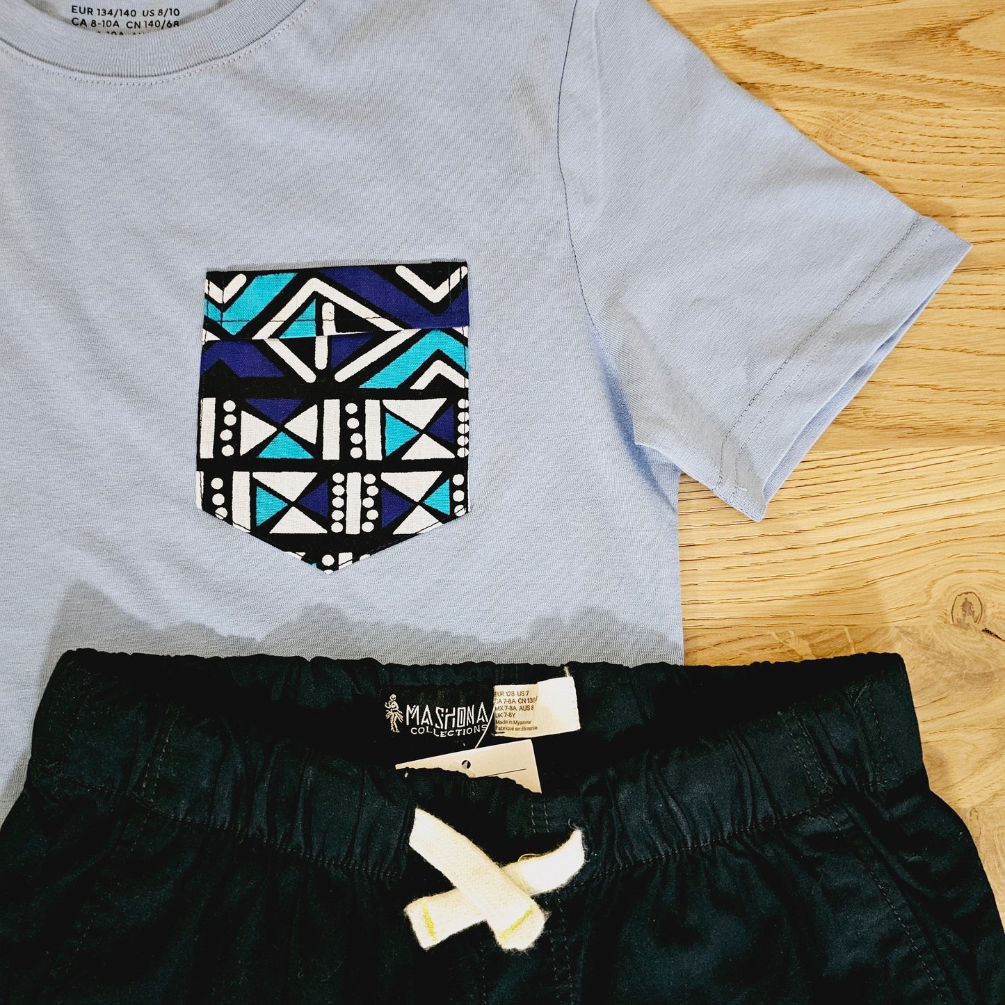 T-shirt and Cotton Pull Up Shorts Set with African Print Detail. (Copy)-4
