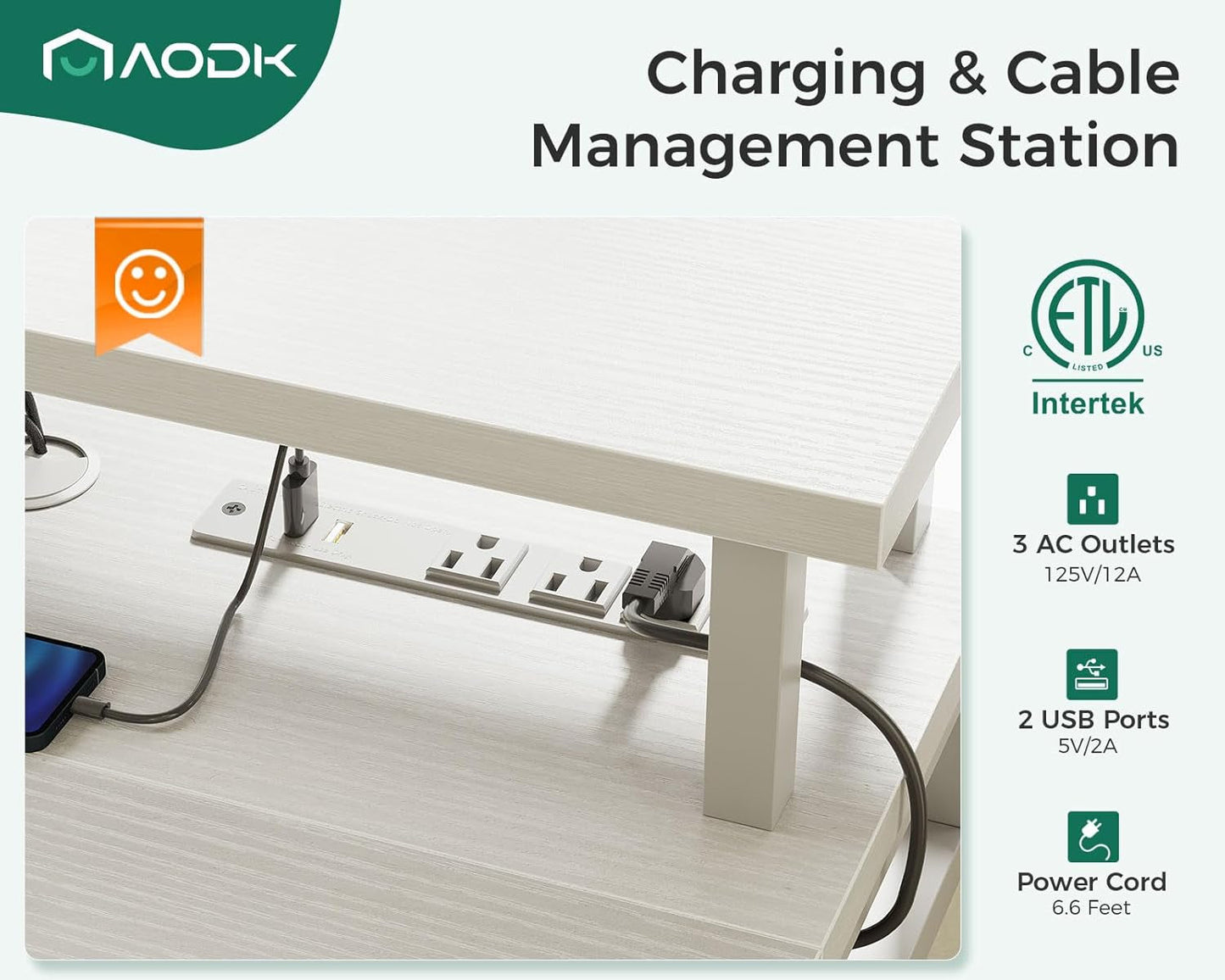 Electric Standing Desk with Drawers, 47 Inch Height Adjustable Small Desk with Power Outlets & LED Lights, Sit Stand Table with Monitor Stand for Home, Office, Workstation, White-4