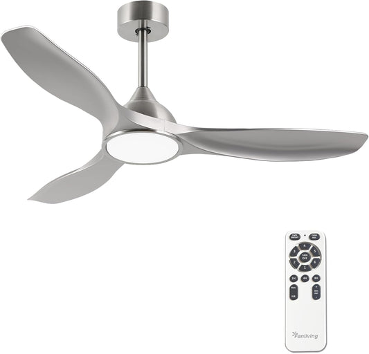 52 Inch Quiet DC Motor 6 Speed High CFM Modern Ceiling Fan with Lights Remote Control, 3 Blade Indoor Silver Ceiling Fan for Bedroom, Office, Living Room-1