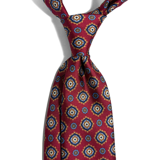Burgundy Geometric Silk Tie (Handmade in Italy)-1