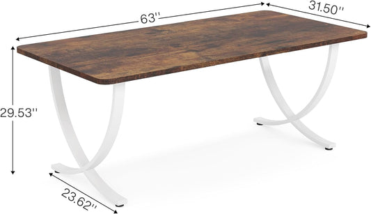 Executive Desk, 63” W X 31.5” D Large Office Desk, Modern Computer Desk Conference Table Meeting Room Table, Business Furniture for Home Office, White and Walnut-1