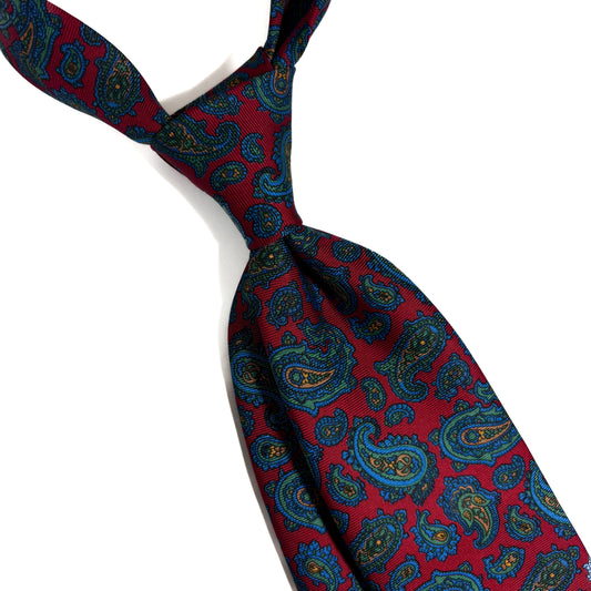 Hand-Printed Red Paisley Silk Tie-1