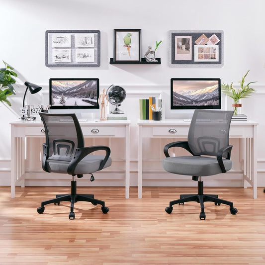 2 Pack Ergonomic Office Chair with 360° Rolling Casters, Mesh Mid-Back Computer Chair for Recreation Dark Gray-1