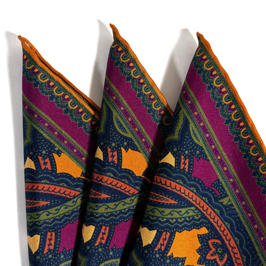 Purple & Gold Large Medallion Silk Pocket Square-1