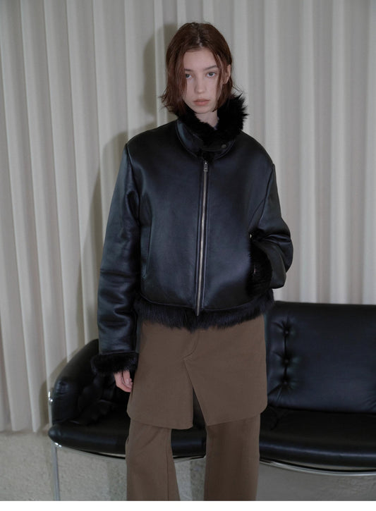 "Luxury and Elegance" motorcycle style Tuscan sheepskin short fur coat for women-1