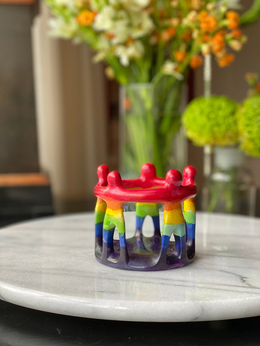 RAINBOW CIRCLE OF FRIENDS PAINTED SCULPTURE, 3 TO 3.5-INCH