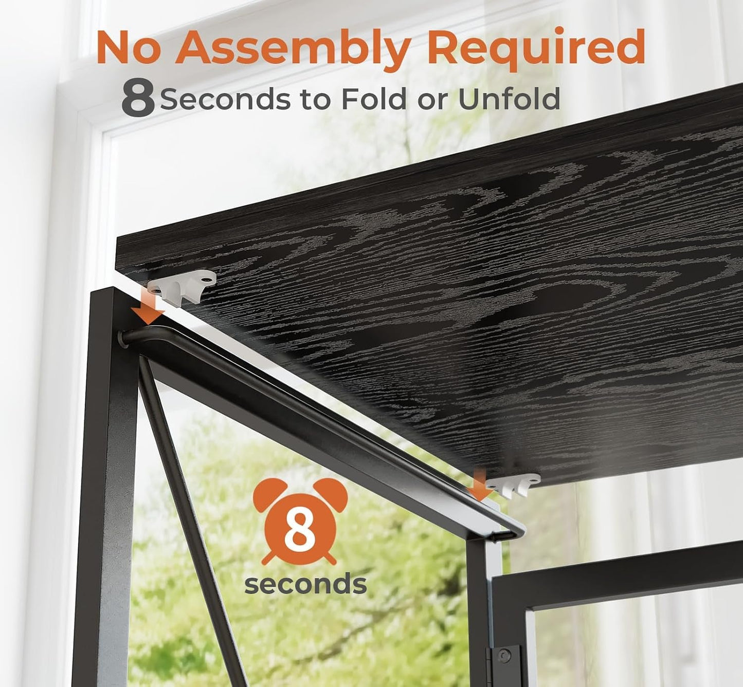 Small Folding Desk 31.5 Inch No Assembly Required Computer Desks, Spaces Saving Foldable Table for Bedroom, Home Office, Dorm, Apartment, Kids, Black Wood-4