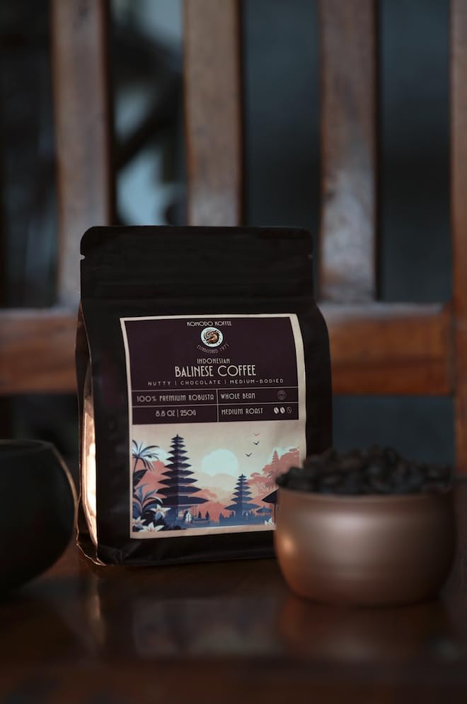 Komodo Koffee Organic Balinese Specialty Coffee sourced from Bali, Indonesia - Whole bean - Medium Roast 8.8oz (250g)