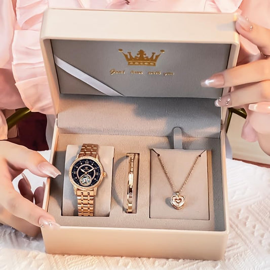 OLEVS Women’s Watch Automatic Diamond Tourbillon Luxury Fashion Stainless Steel Waterproof Luminous Wrist Watches for Ladies Gift Rose Gold/Starry Sky Blue/Silver