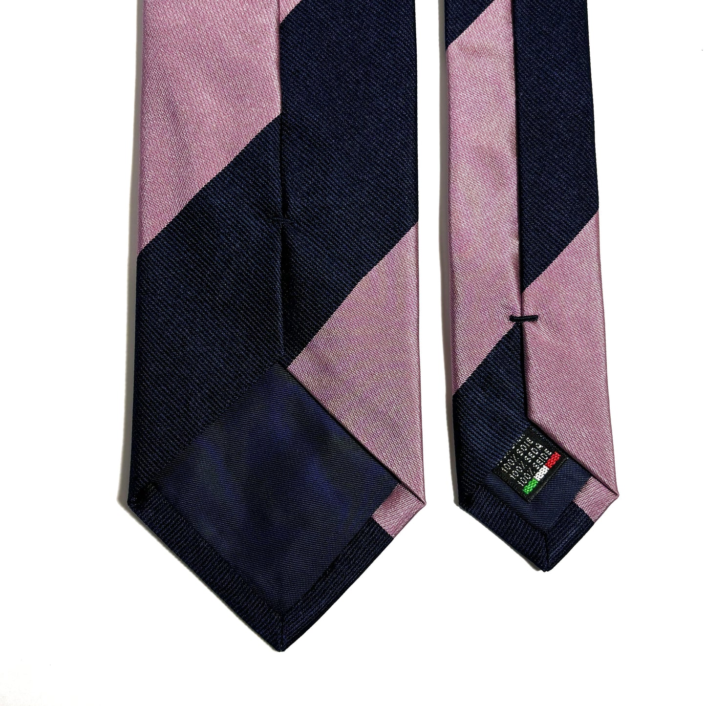 Navy Blue & Pink Block Striped Silk Repp Tie-3