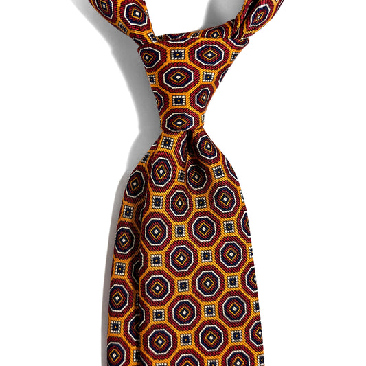 Orange & Red Floral Medallion Silk Tie (Handmade in Italy)-1