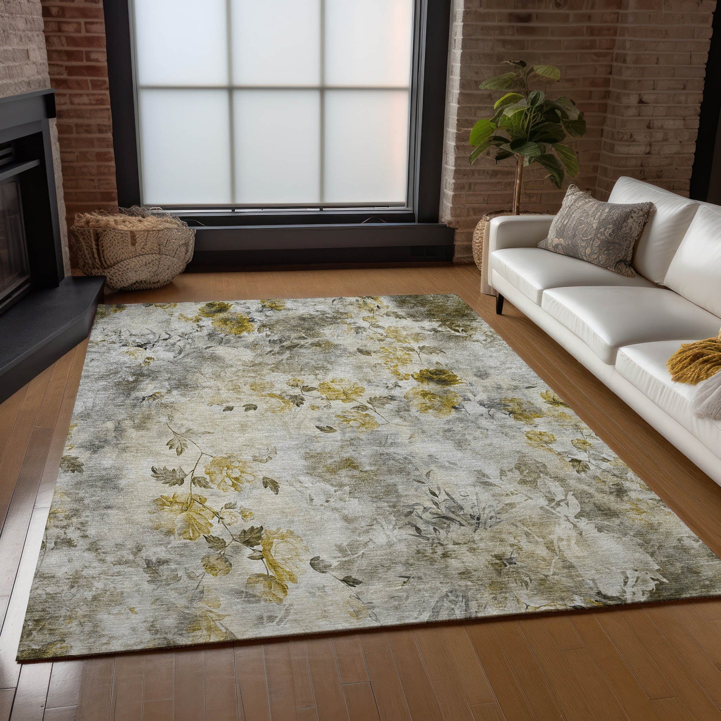 5' X 8' Taupe Ivory And Tan Floral Washable Indoor Outdoor Area Rug-8