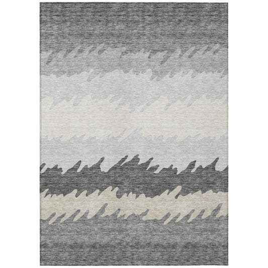 10' X 14' Gray Silver And Charcoal Striped Washable Indoor Outdoor Area Rug-1
