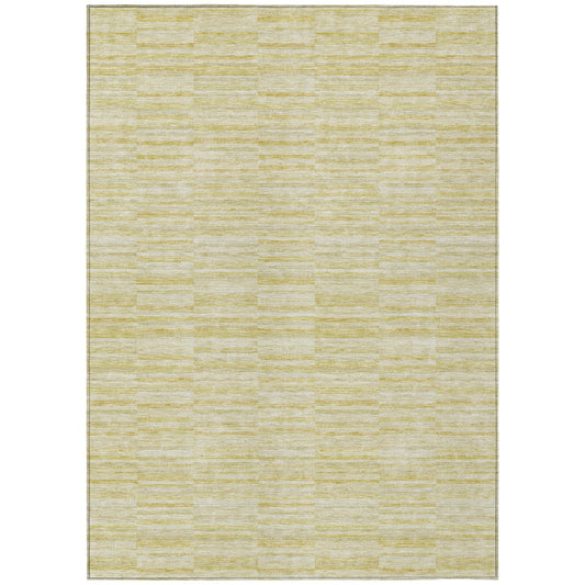 9' X 12' Wheat Gold And Tan Striped Washable Indoor Outdoor Area Rug-1