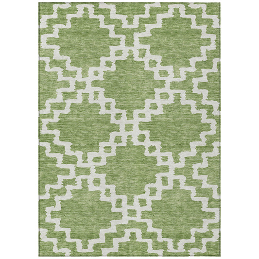 9' X 12' Artichoke Green And Ivory Geometric Washable Indoor Outdoor Area Rug-1