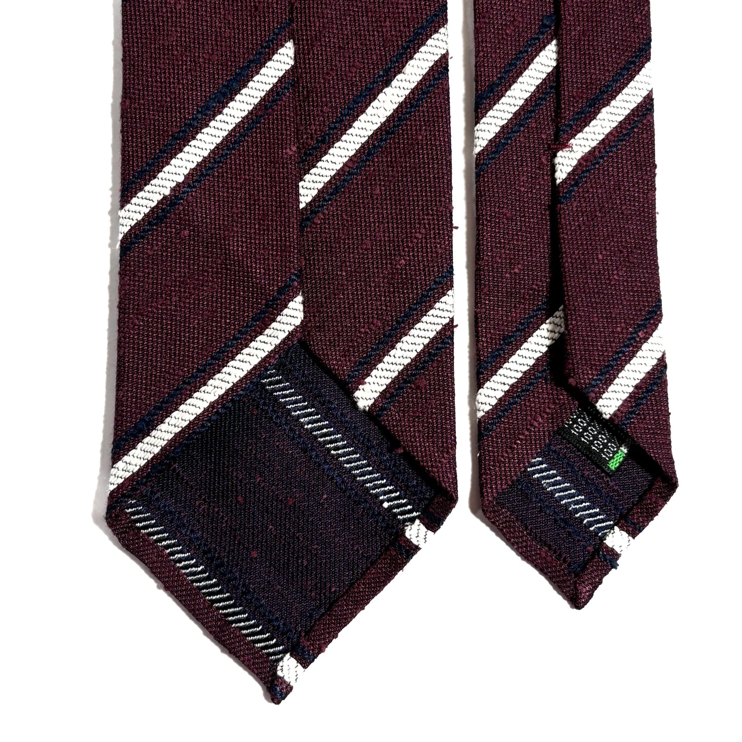 Untipped Burgundy & White Striped Silk Shantung Tie-3