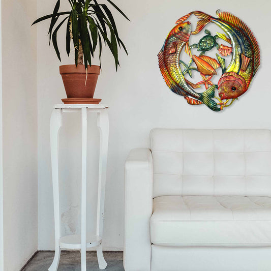 24 INCH PAINTED TWO FISH JUMPING - CROIX DES BOUQUETS