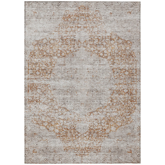 3' X 5' Copper And Beige Floral Washable Indoor Outdoor Area Rug-1