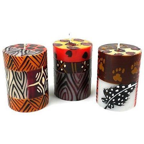 SET OF THREE BOXED HAND-PAINTED CANDLES - UZIMA DESIGN - NOBUNTO