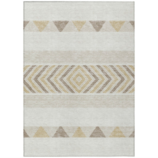 8' X 10' Ivory Beige And Taupe Southwestern Washable Indoor Outdoor Area Rug-1
