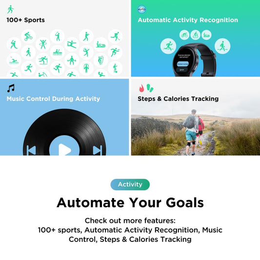 Motorola Moto Watch 120 - Premium Bluetooth Smartwatch with AMOLED Display, 10-Day Battery, Heart Rate & SpO2 Tracking, Fitness & Health Monitoring, Compatible with Android and iPhone - Phantom Black