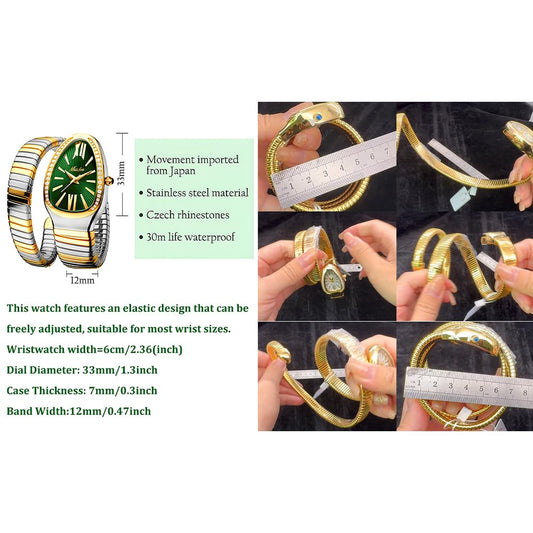 DAXIAOYU Classic Snake Shape Watch for Women Gold Silver Scaleable Bracelet Womens Watches Bling Diamonds Quartz Ladies Wristwatch (silvergold-red)