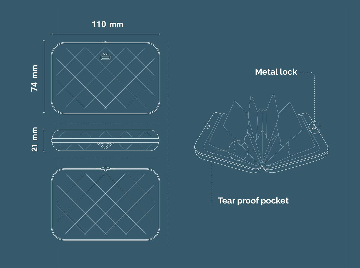 ÖGON -DESIGNS- Aluminum wallet for women Lady Case - Quilted metal purse - RFID Blocking card holder - Up to 10 cards and banknotes