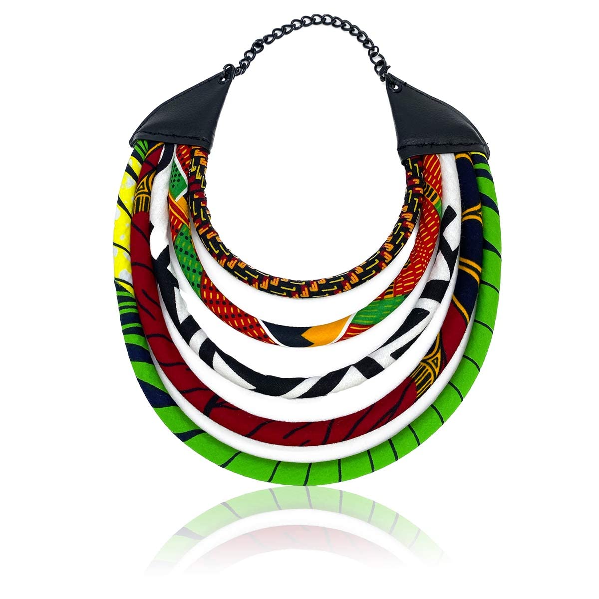 Queen Africa Print Bib Necklace | Africa Print Bib Necklace | African Necklace | Red, Yellow, Green Black Necklace | Ankara Print | Afro Necklace | Afrocentric | Cloth & Cord