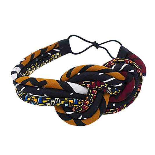 African Kuba Print Headpiece for Women | 3 Strand Brown and Black Kente Print Headpiece | Orange/Black Knotted Headband| Afrocentric headband | Cloth & Cord