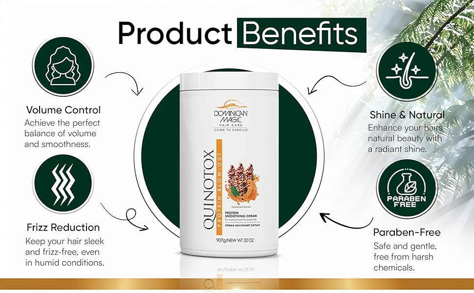 Dominican Magic Quinotox Protein Smoothing Cream, Quinoa Hair Botox, Keratin, Volume and Frizz Control, All Hair Types