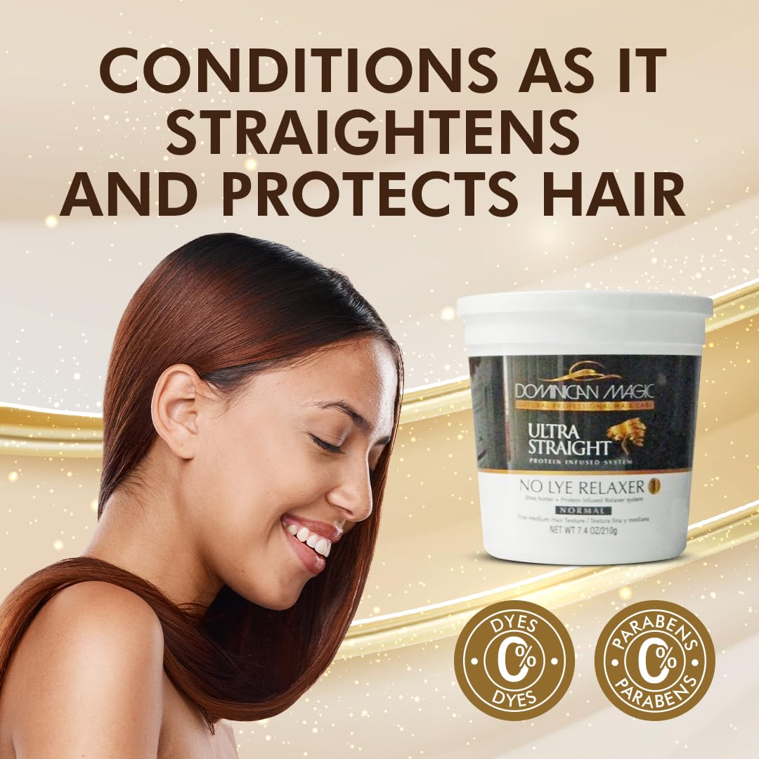 Dominican Magic Ultra Straight No Lye Hair Relaxer – Gentle Formula for Smooth, Frizz-Free, and Straight Hair – 7.4oz, Normal Strength, Professional Grade Relaxer