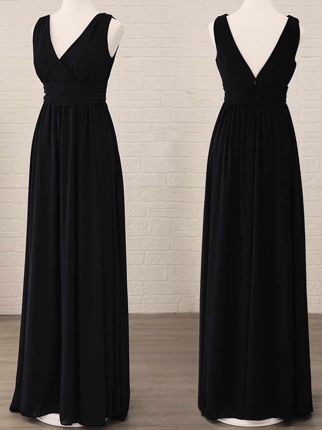 JAKAWIN Women’s V Neck Sleeveless Split Formal Dress Cocktail Evening Party Prom Long Bridesmaid Dresses(Black, 8)